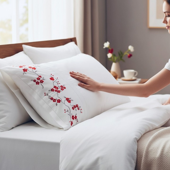  Pillowcase set - Red string peach blossom embroidery